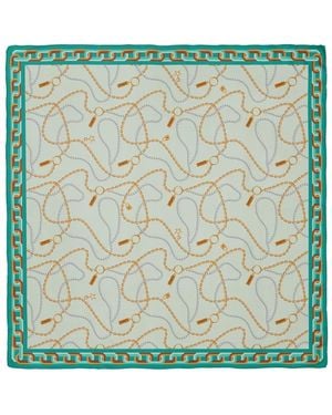 Le Parmentier Heritage Chain And Pearls Silk Square Scarf - Green
