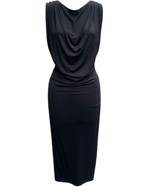 Imaatu Oshun Dress Sculpting Elastic Viscose Waterfall Drape Midi - Blue