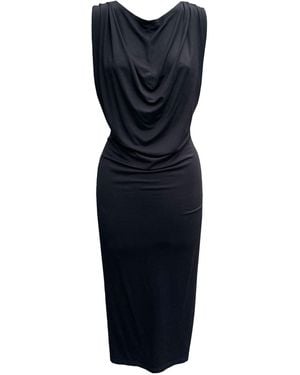 Imaatu Oshun Dress Sculpting Elastic Viscose Waterfall Drape Midi - Blue
