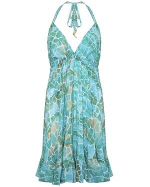 Sophia Alexia Aqua Pebbles Mini Silk Ibiza Dress - Blue