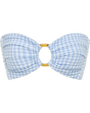 Montce Peri Micro Gingham Tori Ties Bandeau Bikini Top - Blue