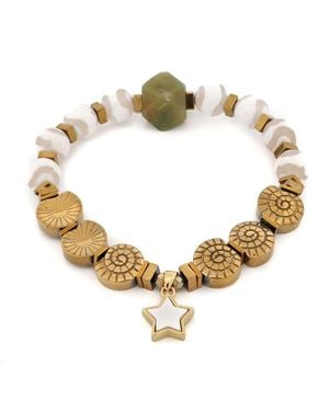 Ebru Jewelry Spiritual Star Tibetan Agate & Jade Bracelet - Metallic