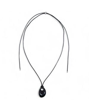 Miss Cecilia Oval Pebble Cord Necklace - Metallic