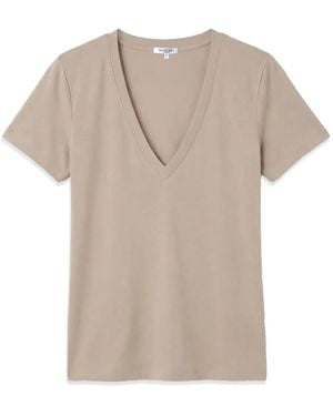 NOEND Neutrals Supima Cotton Plunge V-Neck Tee - Natural