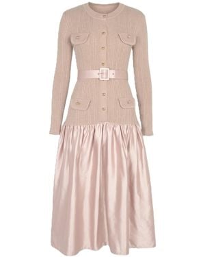 Modenaire Textured Knit Midi Dress Refined Silhouette - Pink