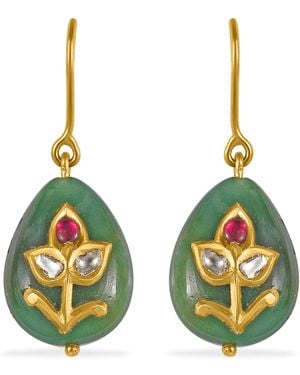 Emma Chapman Jewels Divine Jade Ruby Diamond Drop Earrings - Green