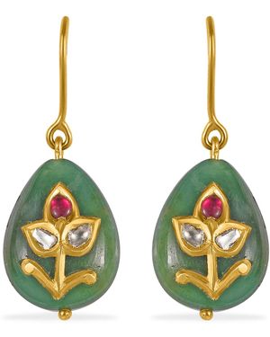 Emma Chapman Jewels Divine Jade Ruby Diamond Drop Earrings - Green