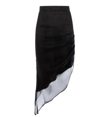 AVENUE No.29 Asymmetric Gathered Silk Midi Skirt - Black