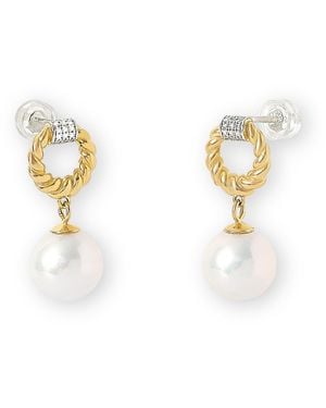 Pearls of the Orient Online Credo Twisted Circle Stud Earrings With Sparkle & Cultured Freshwater Pearl Drops - Metallic