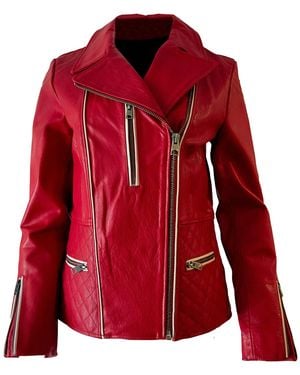 Zasta Studio Outlaw Biker Moto Leather Jacket - Red