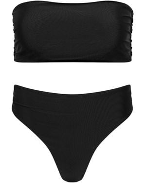 Playaluxe Capri Ruched Bandeau Bikini Set - Black