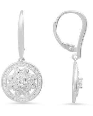 Kylie Harper Dangling Diamond Cz Flower Leverback Earrings - White