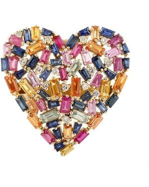 Artisan With Multi Baguette Sapphire & Ruby Diamond Heart Ring - Blue