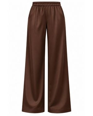 Luella Fashion Satin Trousers With Elastic Waistband Chocolate - Brown