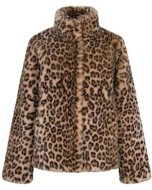 ISSY LONDON Neutrals Claudia Luxe Faux Fur Jacket Leopard - Brown