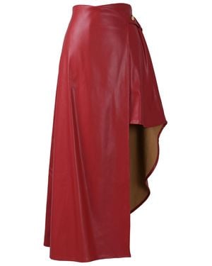 Kargede Leather Wrap Skirt – Asymmetrical, Vegan Faux - Red