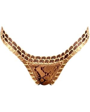 Luxsea Swimwear Anya Snake Print Crochet Bikini Bottom - Metallic