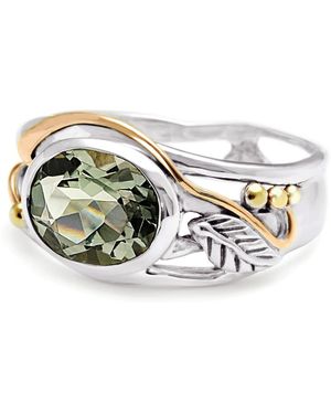 Isla Silver Amethyst Ring With Leaf Design - Metallic