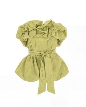 concept A trois Lime Rose Print Bustier Top - Green
