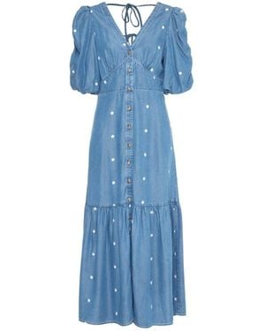 Rose & Nancy Mila Denim Tencel Daisy Embroidered Midi Dress - Blue