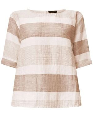 James Lakeland Neutrals Striped Linen Blend Button-Back Top - White