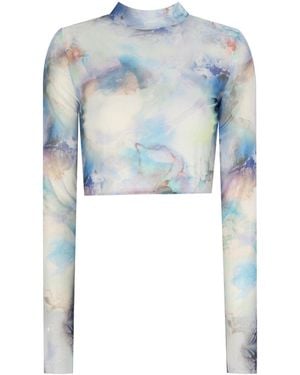No'design Sheer Turtleneck Crop Top - Blue