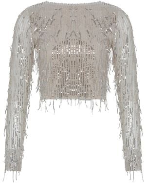 Thisisu Collection Sylvie Sequin Fringe Crop Top - Gray