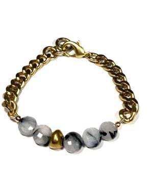 Rachel Nathan Remix: Rutilated Quartz & Brass Stone Bracelet - Metallic