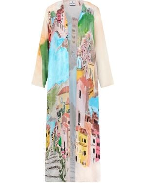 DHARA SHETH DUBAI La Riviera Printed Long Kimono - Blue