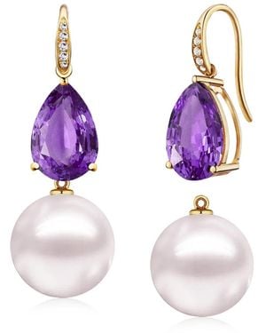 Kai Fine Jewelry Solid Natural Pear Amethyst, Diamond & Freshwater Pearl Convertible Drop Earrings - Purple
