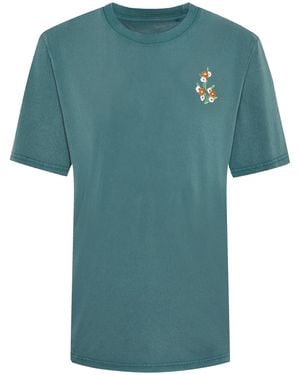 INGMARSON Floral Embroidered Organic Cotton T-Shirt - Blue
