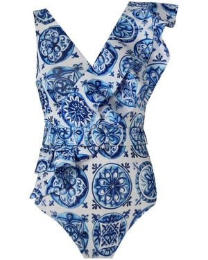 Nur Karaata Lilac Bleu Blanc Swimsuit - Blue