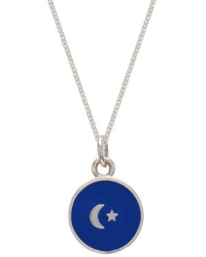 Lime Tree Design Small Moon & Star Enamel Necklace Sterling - Blue