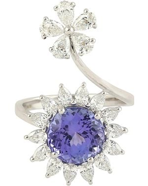 Artisan Tanzanite & Diamond Floral Wrap Ring - Blue