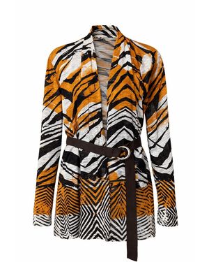 Conquista Belted Animal-Print Cardigan With Open Front - Multicolor