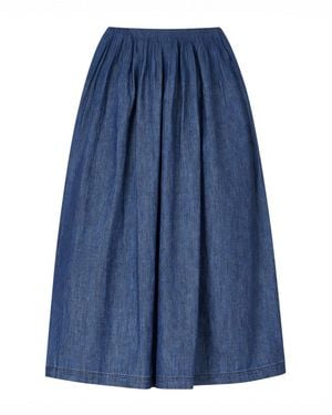 Yumi' Denim Chambray Gathered Midi Skirt - Blue