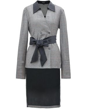 Smart and Joy Long Double Breasted Tailor Shirt - Grey