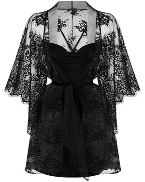 X Intima Elevate Elegance Glitter Lace Kimono Dressing Gown - Black
