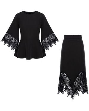 concept A trois Set: Top And Skirt With Lace Details - Black