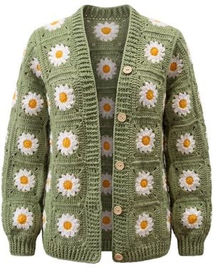 Ana Chic Sage Daisy Handmade Crochet Cardigan - Green