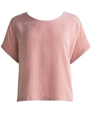 By Noa Rawitz Cupro Boat Neckline Dolman Short Sleeves Top- Peach/ Light And Pinstripe - Purple