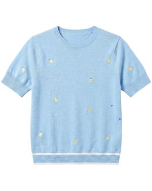 Brodie Cashmere Lemon Ditsy Embroidery Tee - Blue