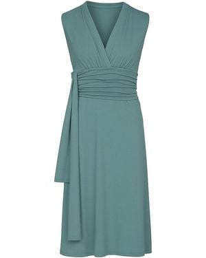 Conquista Dusty Sleeveless V-Neck Wrap Dress – Soft Viscose Jersey - Blue