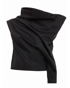 Sazha Sculptural Asymmetric Top With One-Shoulder Draping - Black
