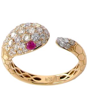 Artisan 18K Diamond Snake Bypass Ring With Ruby Eye - Metallic
