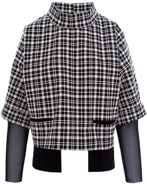 Larisa Dragna Tartan Cotton Blouse With Oversized Pockets - Black