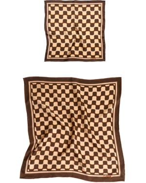 Lost Pattern Neutrals Checkerboard Silk Pocket Square & Silk Bandana Scarf Set - Brown