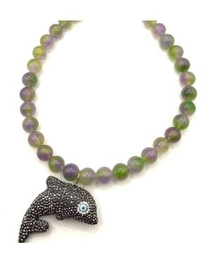 Achala Handcrafted Neutrals Dolphin Gemstone Necklace - Metallic