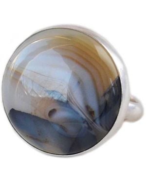 Glamrocks Jewelry Round Montana Agate Sterling Ring - Blue
