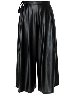 LIA ARAM Wrap Eco Leather Cropped Trousers - Black